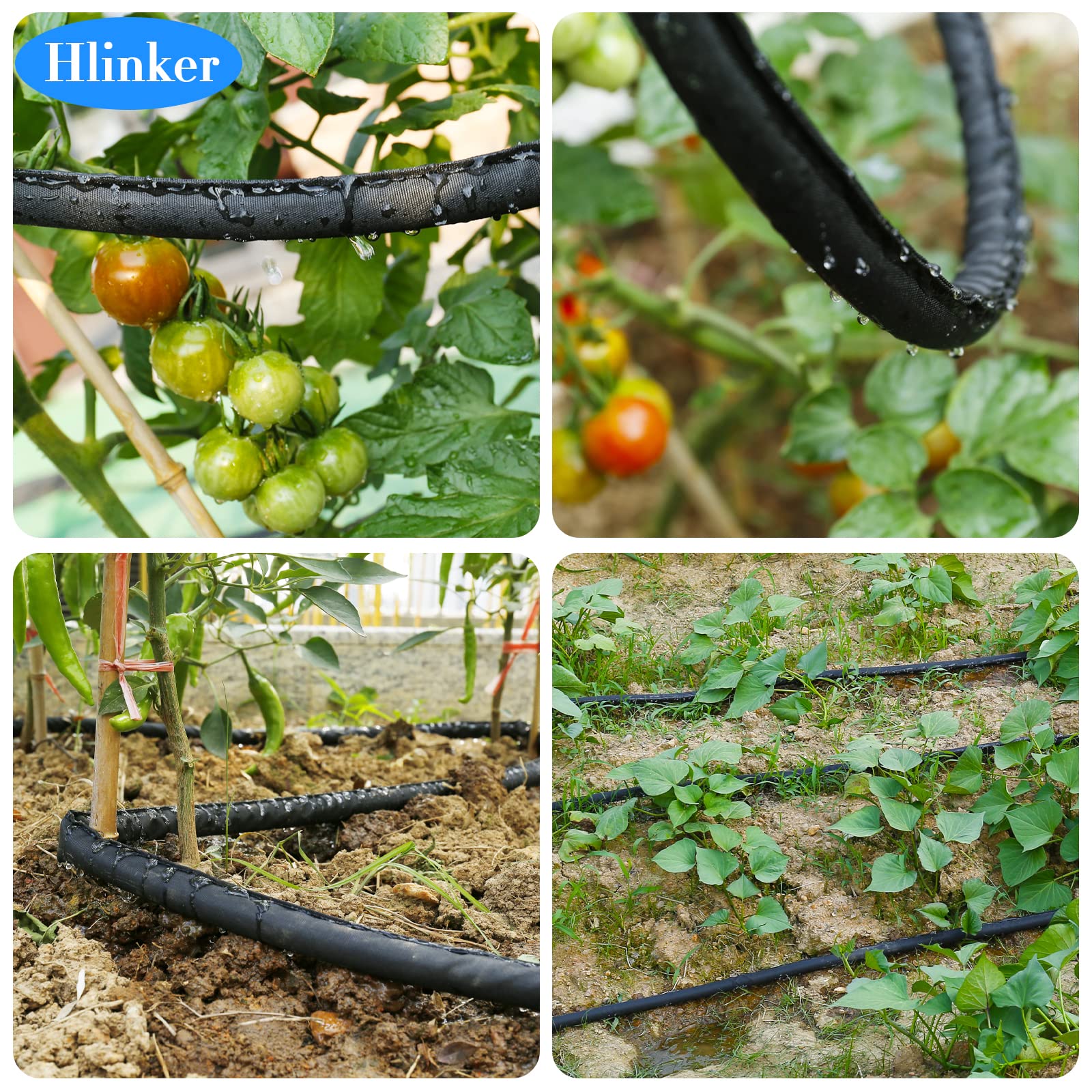 Hlinker Flat Soaker Hose 15 25 50 75 FT for Garden Beds, 25Ft 1/2" Linkable Consistent Drip Irrigation Hose Save 80% Water, Leakproof Heavy Duty Double Layer Sprinkler Hose