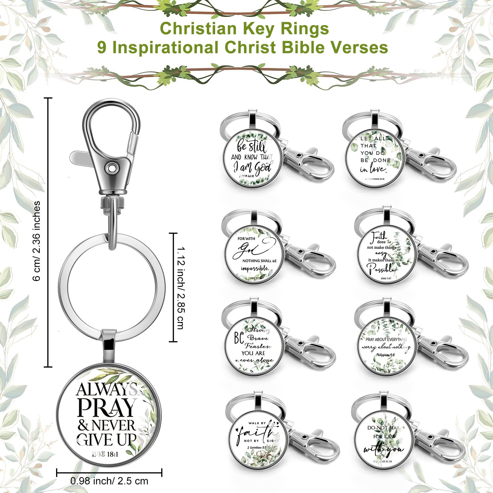 Fumete Christian Keychain Bulk Bible Verse Religious Keychain Scripture Quote Inspirational Gifts Supplies for Men Women(Leaf Style, 9 Pcs)