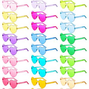 Colzzy 30 Pcs Heart Shaped Rimless Sunglasses Transparent Colorful Frameless Glasses Eyewear Bachelorette Party (Vivid Colors)