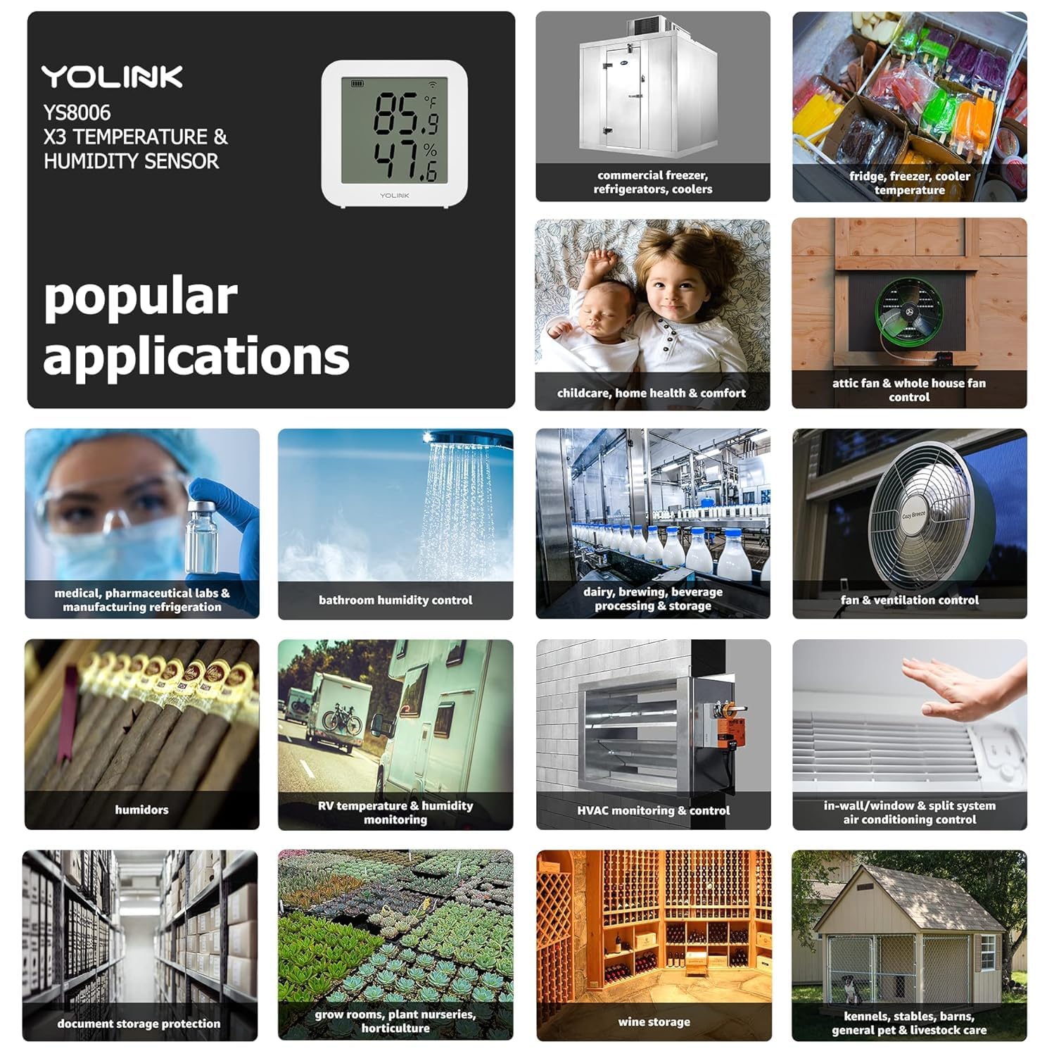 YoLink X3 Version Temperature & Humidity Sensor, Supports App Real-Time Data Refresh, Alexa, IFTTT, Home Assistant Integration - YoLink Hub Required