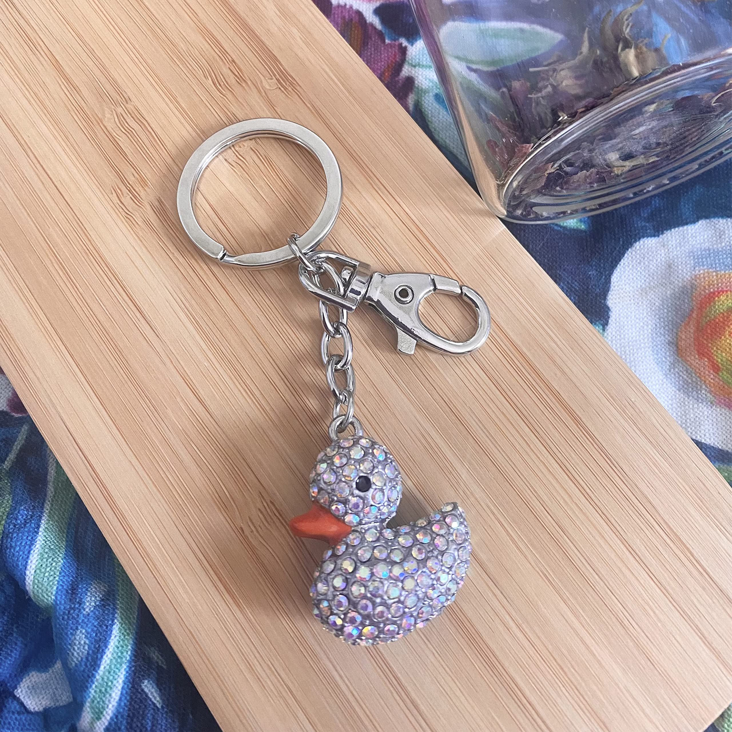 Rubber Ducky Keychain Bling Bag Charm Happy Rubber Duck Rhinestone Crystal Purse Charm (AB Color)