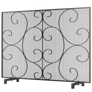 Kingson Single Panel Decorative Flat Fireplace Screen Cover Handcrafted Durable Metal Mesh, Heat-Resistant Free Standing Fire Spark Guard Mesh 37.8" L x 8.8" W x 30.7" H