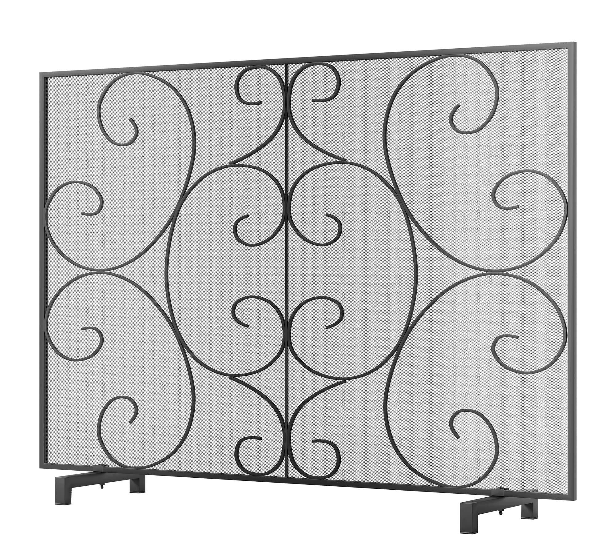 Kingson Single Panel Decorative Flat Fireplace Screen Cover Handcrafted Durable Metal Mesh, Heat-Resistant Free Standing Fire Spark Guard Mesh 37.8" L x 8.8" W x 30.7" H