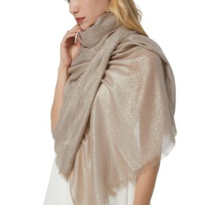 PANTONIGHT Women's Sparkling Metallic Evening Shawl Lightweight Wedding Shawl Extra Large Dressy Shawls and Wraps for Party (CHAMPAGNE GOLD 2511)