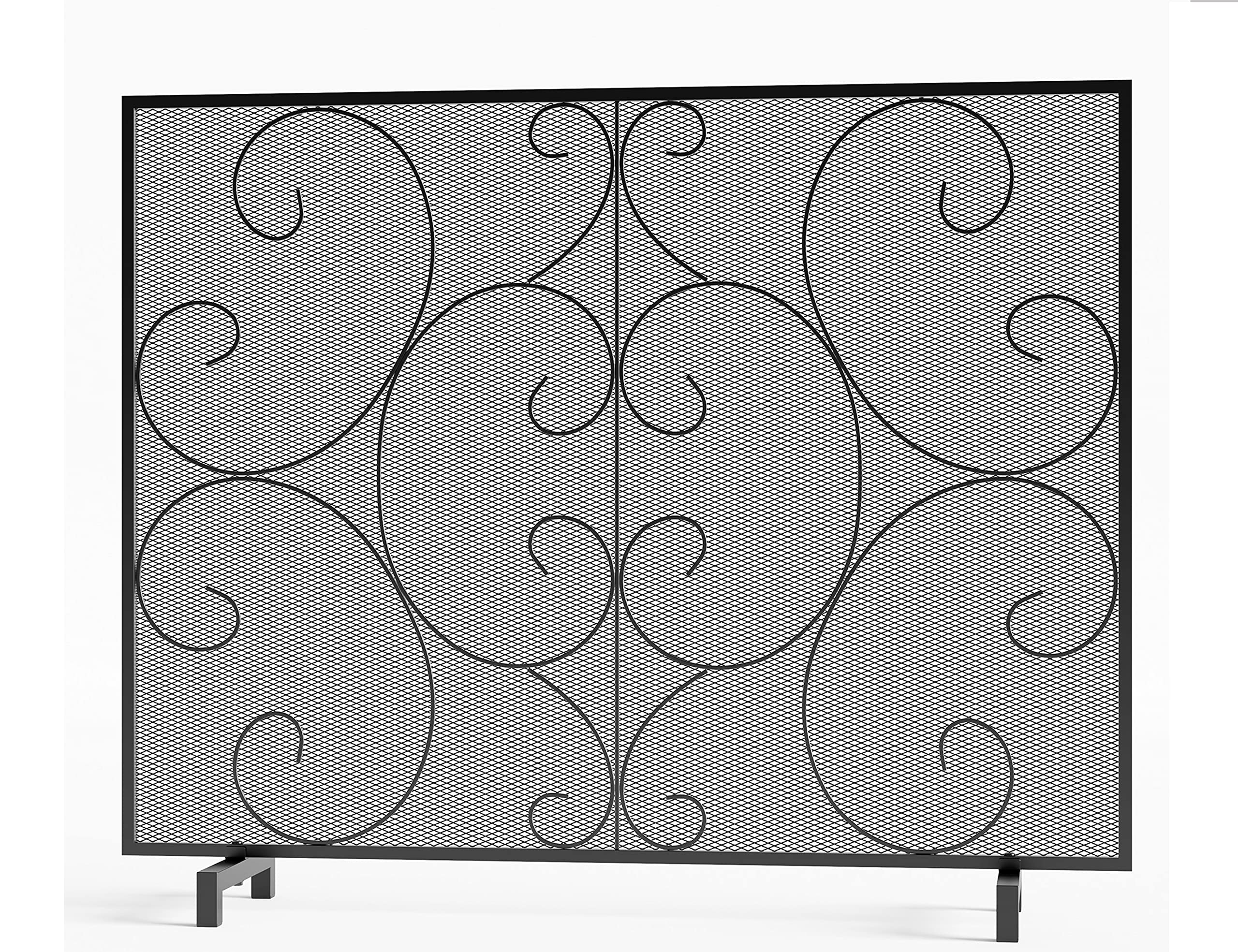 Kingson Single Panel Decorative Flat Fireplace Screen Cover Handcrafted Durable Metal Mesh, Heat-Resistant Free Standing Fire Spark Guard Mesh 37.8" L x 8.8" W x 30.7" H