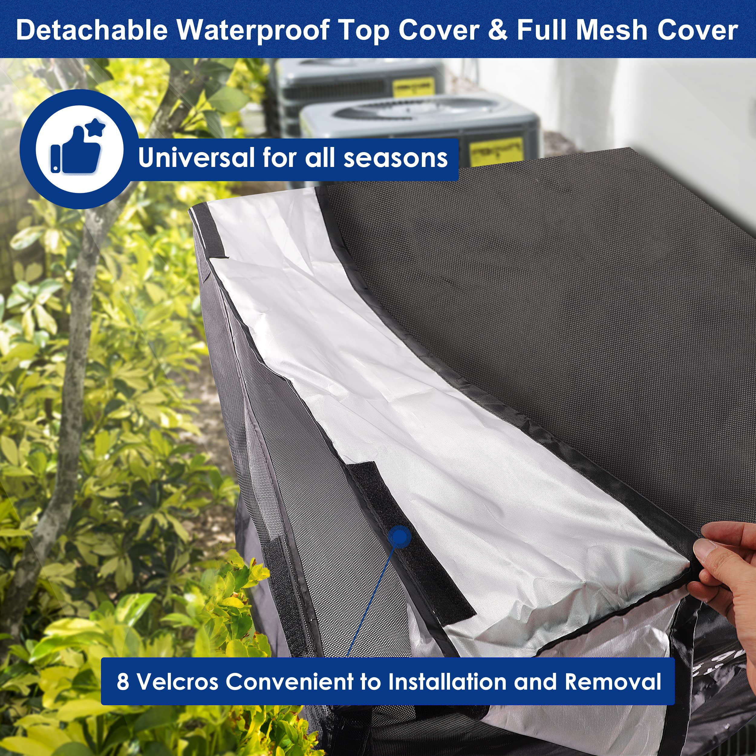 2 in 1 Air Conditioner Covers for Outside Units,Full Mesh & Detachable Waterproof Top AC Unit Defender Cover for All Season,Protect from Leaves,Snow & Dust 32"*32"*36"