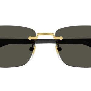 Gucci Rectangular Narrow Rimless Sunglasses, Gold-Black-Grey, One Size