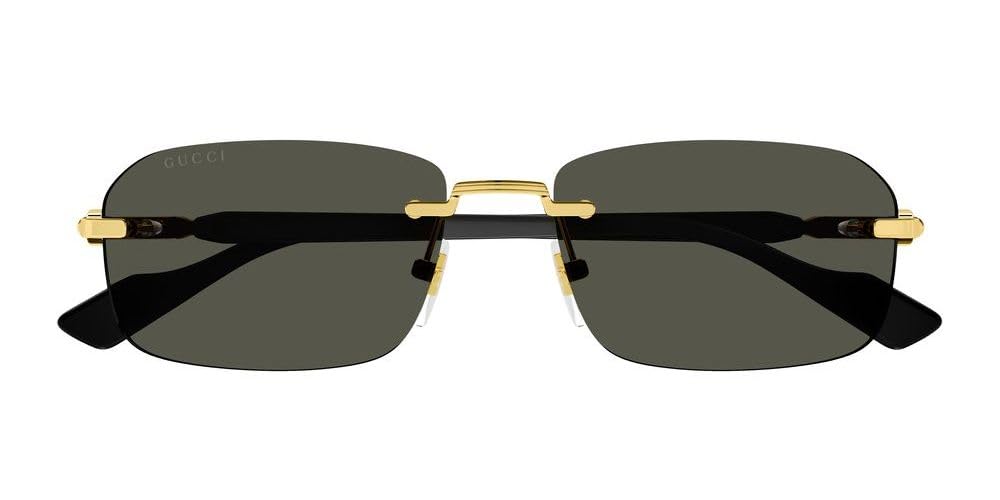 Gucci Rectangular Narrow Rimless Sunglasses, Gold-Black-Grey, One Size