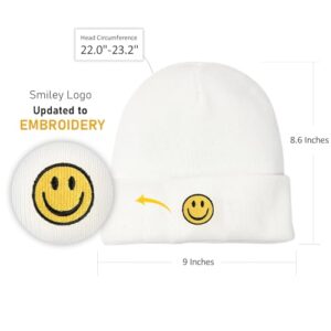 SONMONY Smile Face Beanie Hats for Women Mens Winter Knit Beanies Soft Cuffed Warm Smile Stretchy Beanies Hat… White