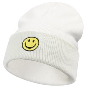 sonmony smile face beanie hats for women mens winter knit beanies soft cuffed warm smile stretchy beanies hat… white