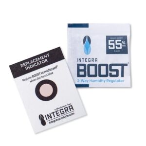 Integra Boost - 55% RH Level - 2 Gram Size - Two-Way Humidity Control Pack - Includes Humidity Indicator Cards - Humidity Balancer Packet For Packaged Foods & Herbs Storage, Protects 1/4 Oz, (20 pcs)