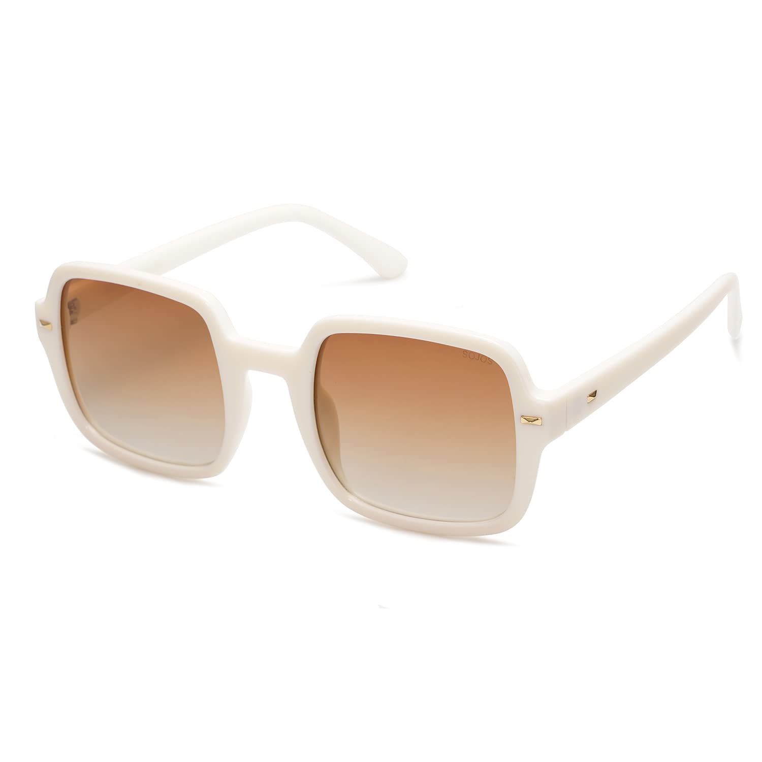 SOJOS Retro Square Polarized Sunglasses for Women Men Classic Trendy Sunnies SJ2226, White/Brown