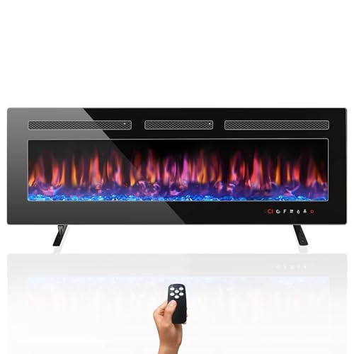 Home4me 36" Electric Fireplace, Wall Mounted and Recessed Fireplace Heater, 750/1500W Freestanding Linear Fireplace, Adjustable Flame Color, Touch Screen，Remote Control with Timer, Low Noise