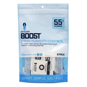 integra boost - 55% rh level - 8 gram size - two-way humidity control pack incl. replacement indicator cards - food storage & herbs preserver moisture balancer, protects 1 oz (pack of 6)