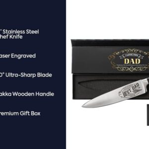 Birthday Gift BEST DAD - Premium Chef Knife Gift - 8 in. Stainless Carbon Steel Kitchen Knive w/Pakka Wood Handle - Father's Day, Christmas, Housewarming, Anniversary, Holiday Gifts by CutLinx