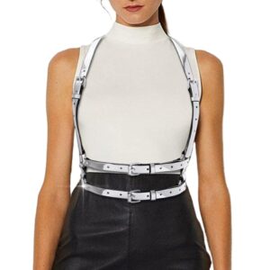 bodiy women high waisted harness belt silver mirror waist strap belts rave punk rock belts