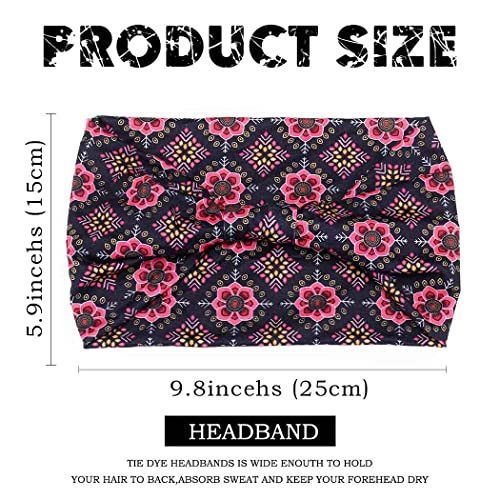 Aceorna Boho Headbands Wide Knotted Hairbands Stretch Printed Head Bands Bohemia Head Wraps for Women 3 Pcs (Set I)