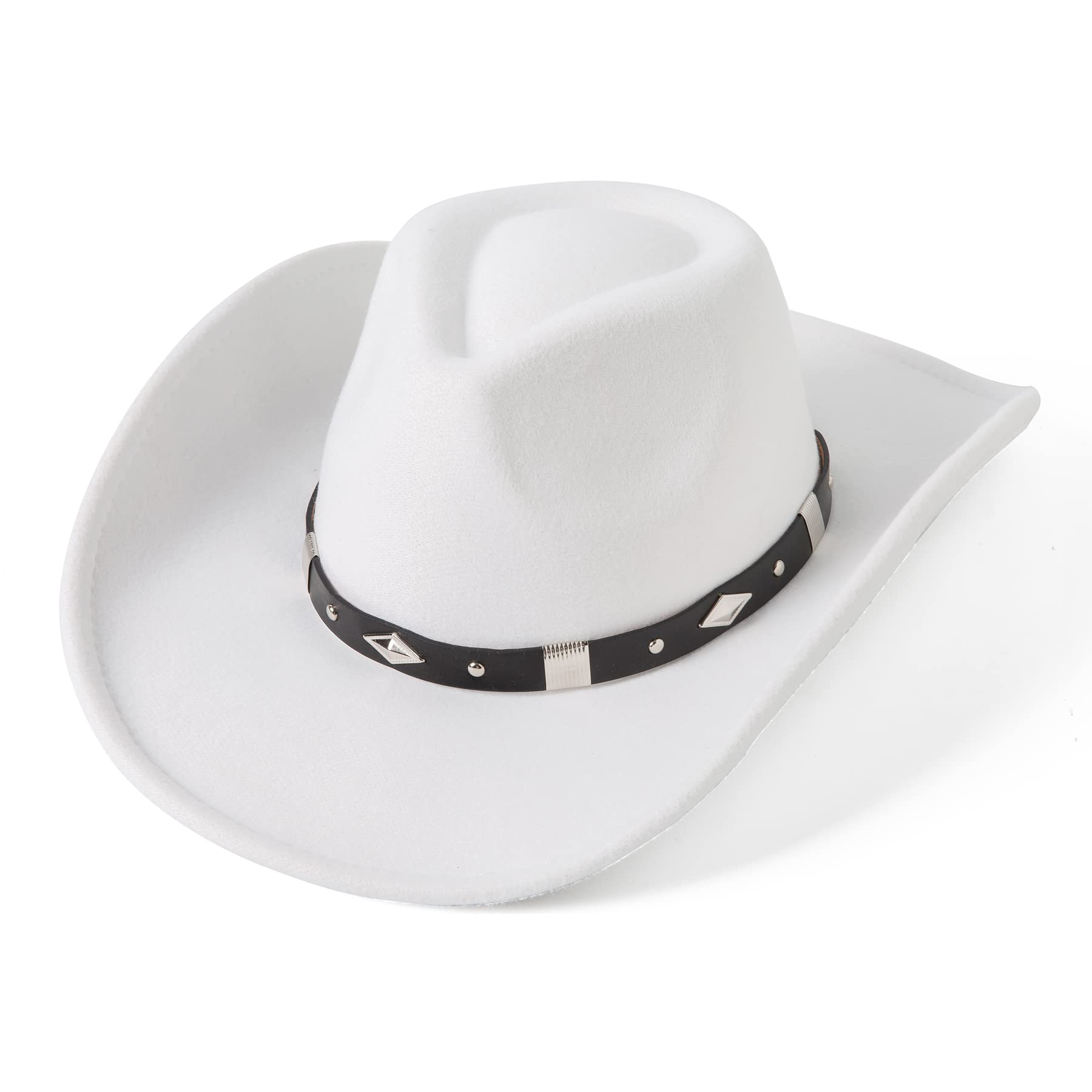 JOYEBUY Classic Wide Brim Women Men Western Style Cowboy Cowgirl Hats with Buckle Belt (Medium, White)