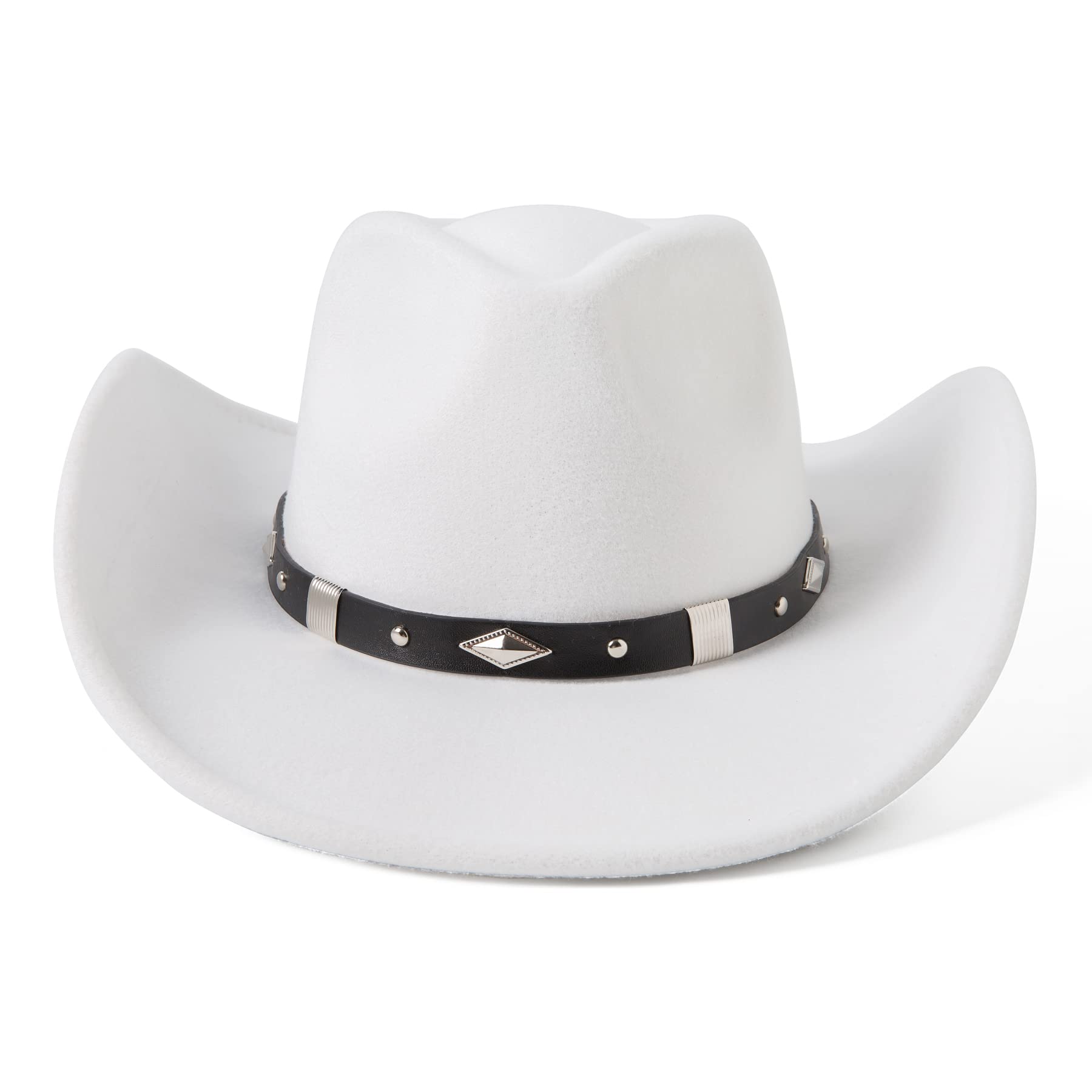 JOYEBUY Classic Wide Brim Women Men Western Style Cowboy Cowgirl Hats with Buckle Belt (Medium, White)