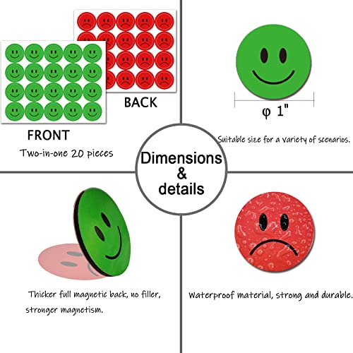 KAARP Double Sided Smiley Face Magnets for Whiteboard, Red Magnets and Green Magnets in One (1 inch) (XL003)