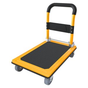 gromay push cart dolly 660lb weight capacity, foldable platform truck,yellow moving flatbed cart with 4inch 360° mute wheels for garage garden furniture transport