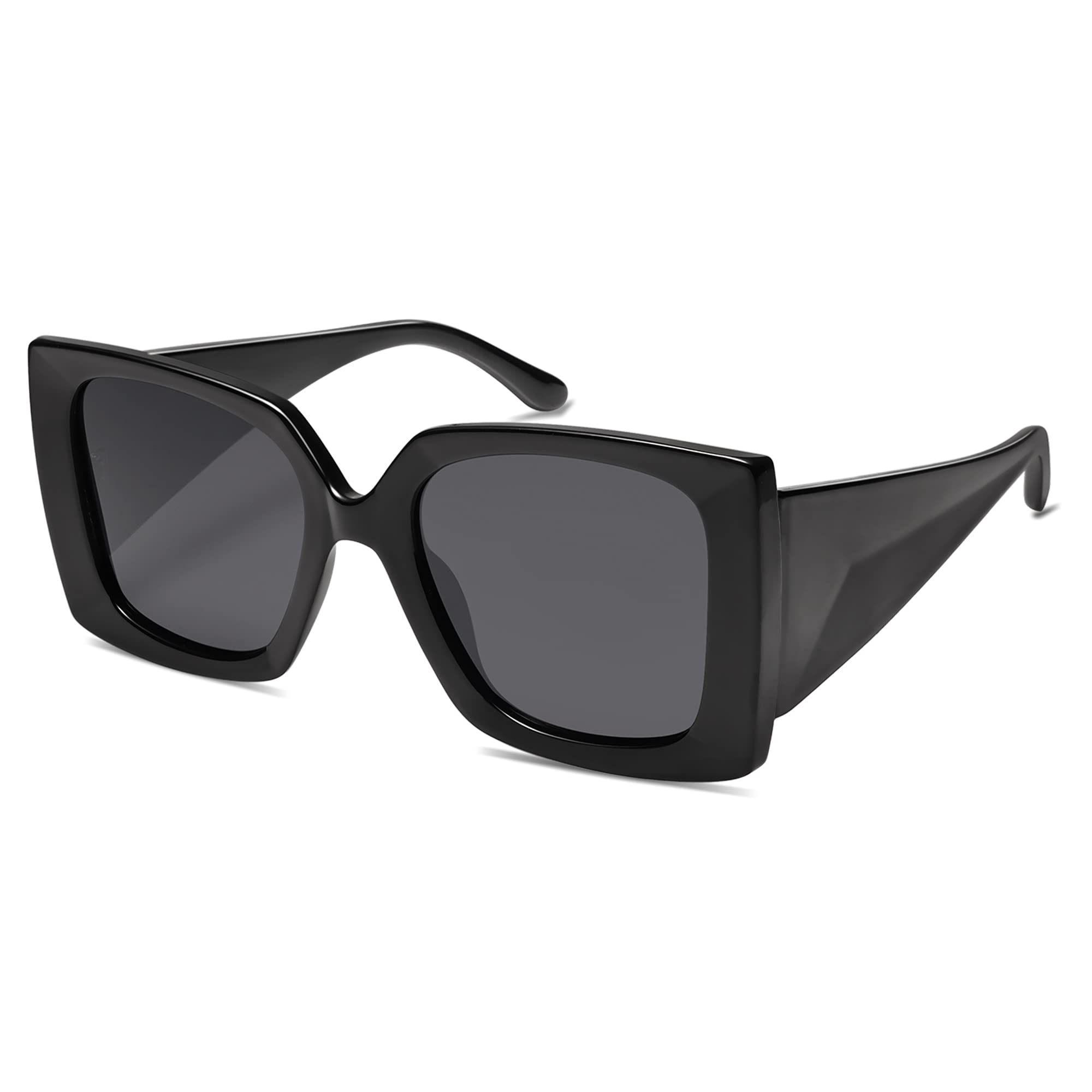 SOJOS Retro Square Polarized Womens Sunglasses Trendy Oversized Large Women's UV Protection Big Shades SJ2224 Black Grey Lens