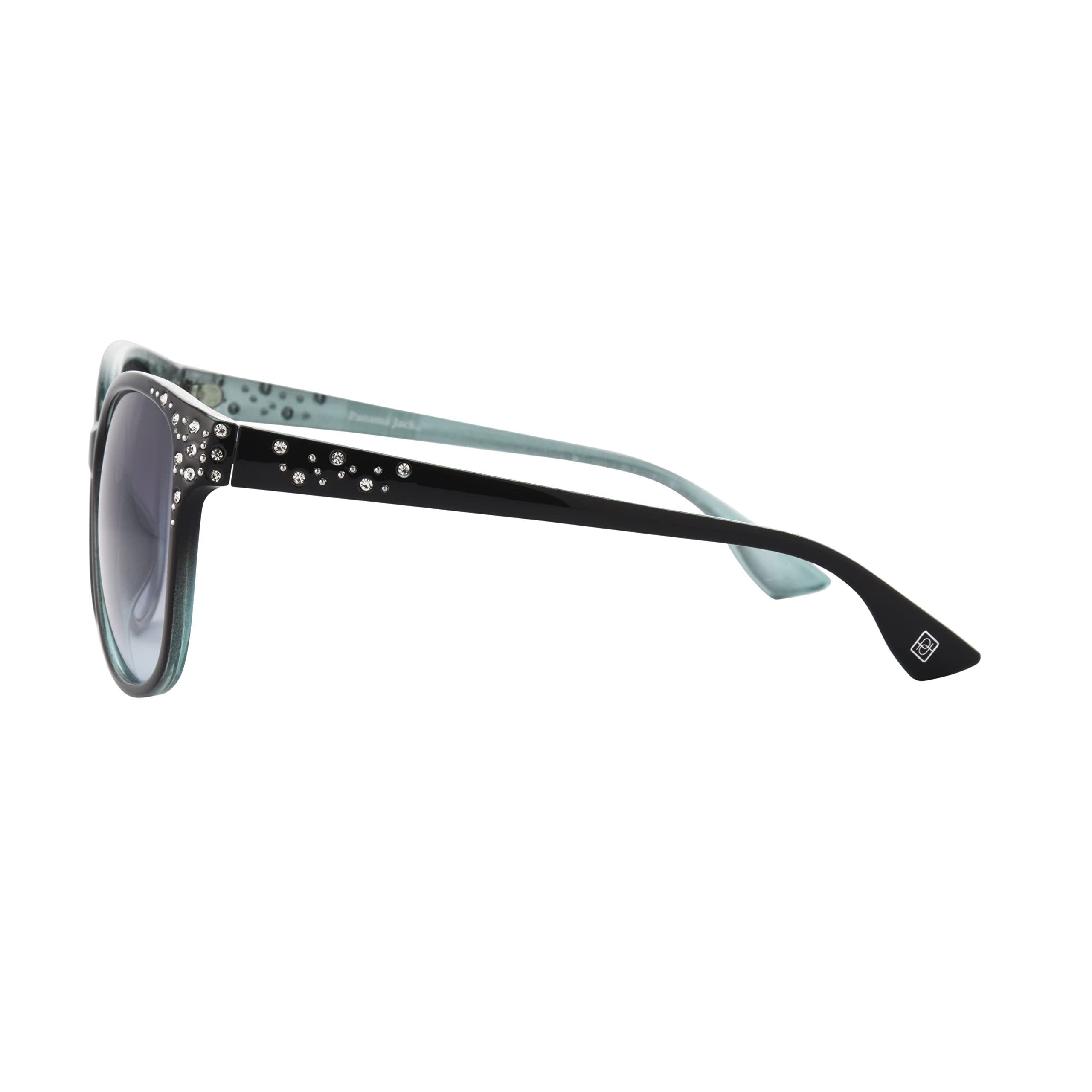 Panama Jack Women's Blue & Silver Flash Cat Eye Cateye Sunglasses, Shiny Black Crystal, 60