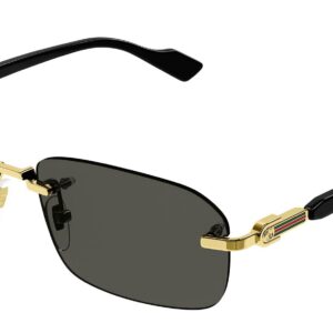 Gucci Rectangular Narrow Rimless Sunglasses, Gold-Black-Grey, One Size