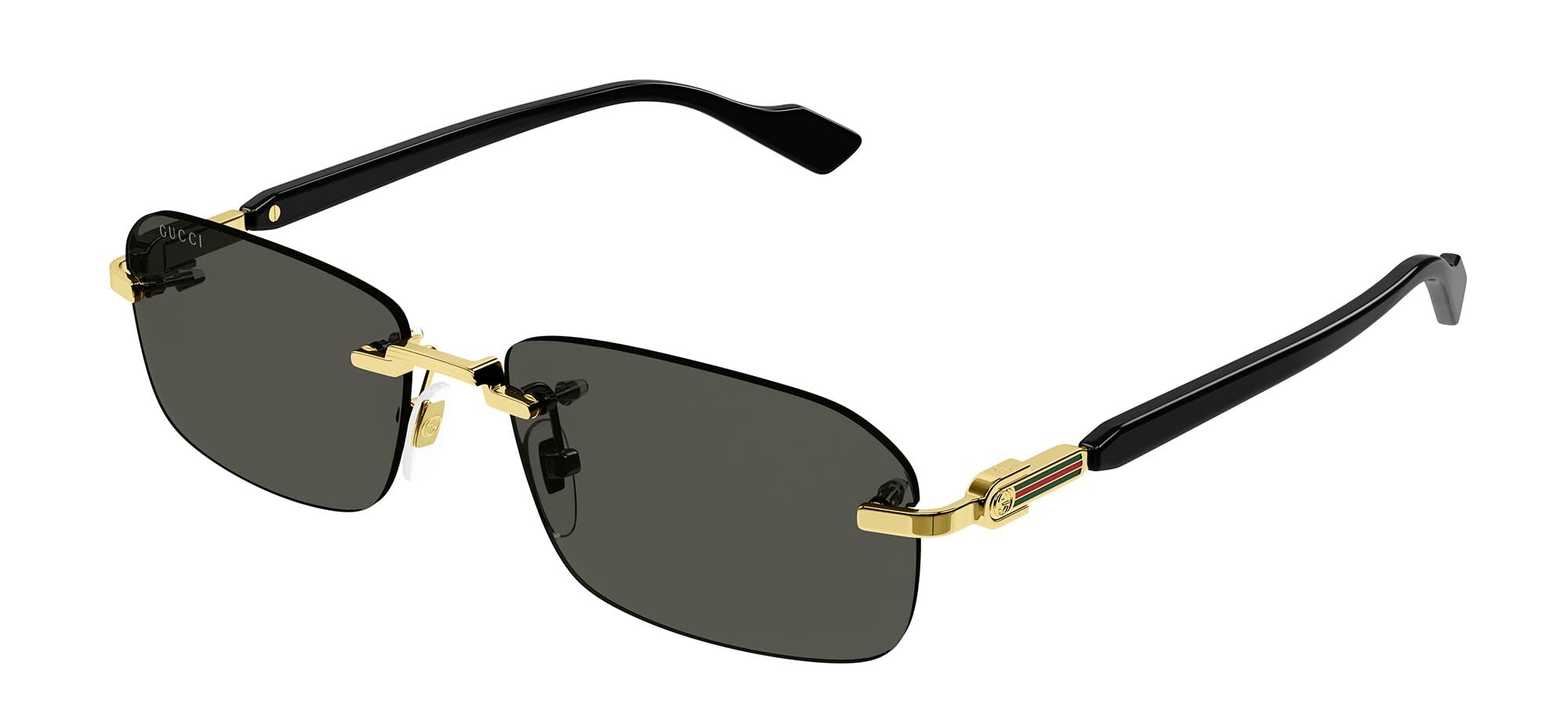 Gucci Rectangular Narrow Rimless Sunglasses, Gold-Black-Grey, One Size