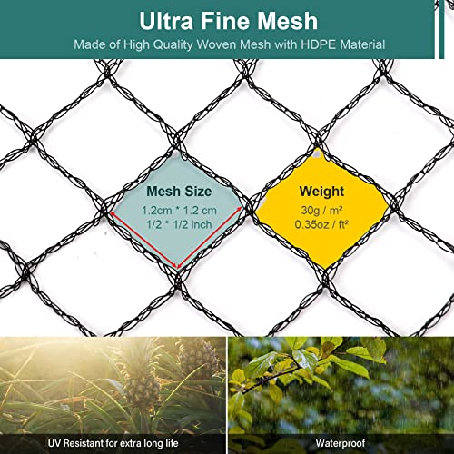 Bird Netting for Garden - 13 x 40 FT Heavy Duty Anti Bird Netting Mesh with Ties and Landscape Staples for Vegetable, Fruit Trees & Other Plants, Lasting Against Birds Deer Squirrels and Poultry