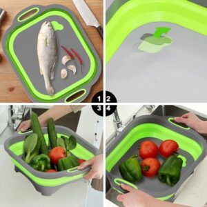 Camping Cutting Board, HI NINGER Collapsible Cutting Board with Knife Foldable Camping Dishes Sink Space Saving 2 in 1 Multifunction Storage Basket for BBQ Prep/Picnic/Camping Sink