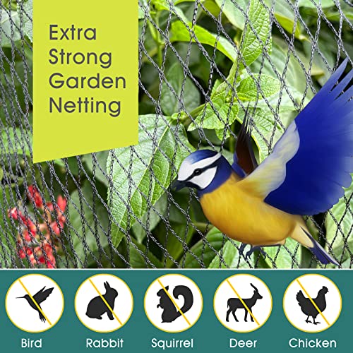 Bird Netting for Garden - 13 x 40 FT Heavy Duty Anti Bird Netting Mesh with Ties and Landscape Staples for Vegetable, Fruit Trees & Other Plants, Lasting Against Birds Deer Squirrels and Poultry