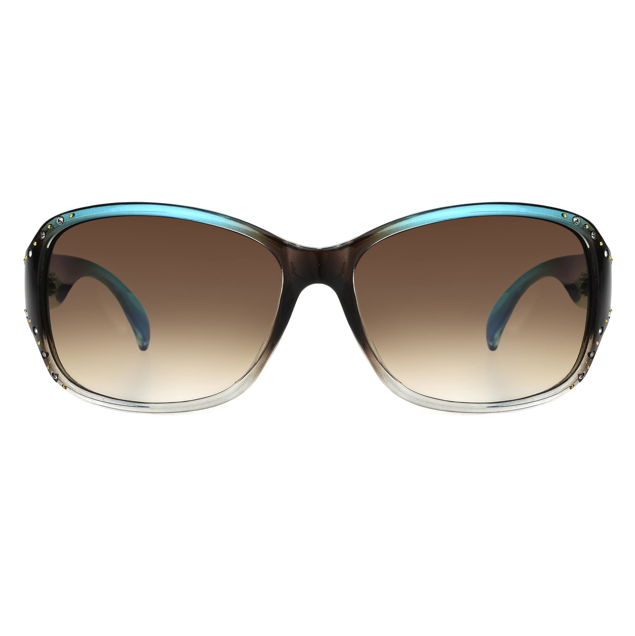 Panama Jack Women's Studded Square Sunglasses, Turquoise/Blue Crystal, 59