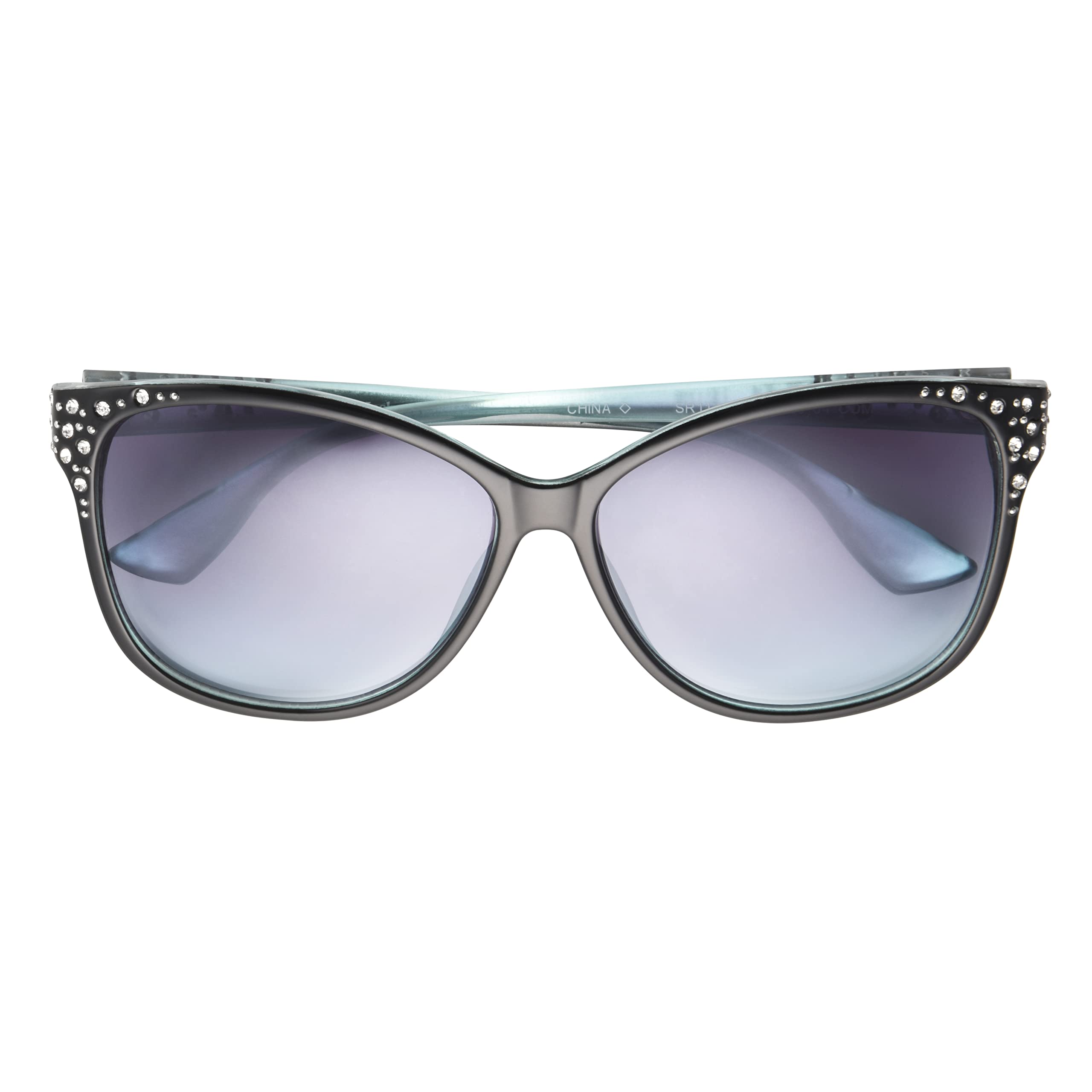 Panama Jack Women's Blue & Silver Flash Cat Eye Cateye Sunglasses, Shiny Black Crystal, 60