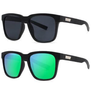 maxjuli polarized sunglasses for big heads men women (fit xxxxl size), 2 pack black/gray lens+black/green lens,62 mm