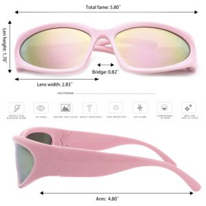 knliwkm Y2K Wrap Around Sunglasses Fashion Rave Metallic Chrome Space Alien Glasses Futuristic Shades Sports for Women Men