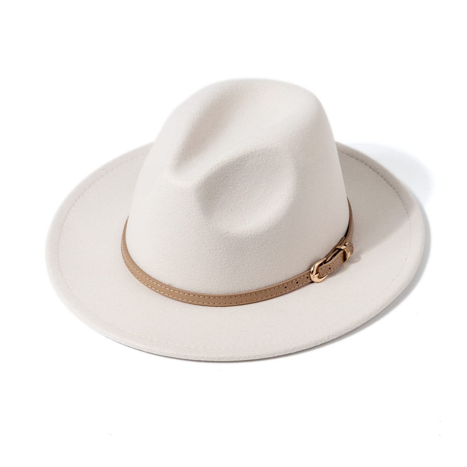 DRESHOW Wide Brim Hat Fedora for Women Belt Buckle Retro Panama Floppy Hat