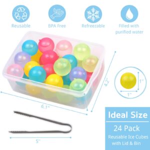 Reusable Ice Cube with Lid and Bin, Plastic Ice Cubes Round for Drinks BPA Free, Refreezable Ice Balls for Whiskey, Vodka, Coffee, Beer or Wine - Party Supplies for Boys, Girls, Kids/Adults 24 Pack