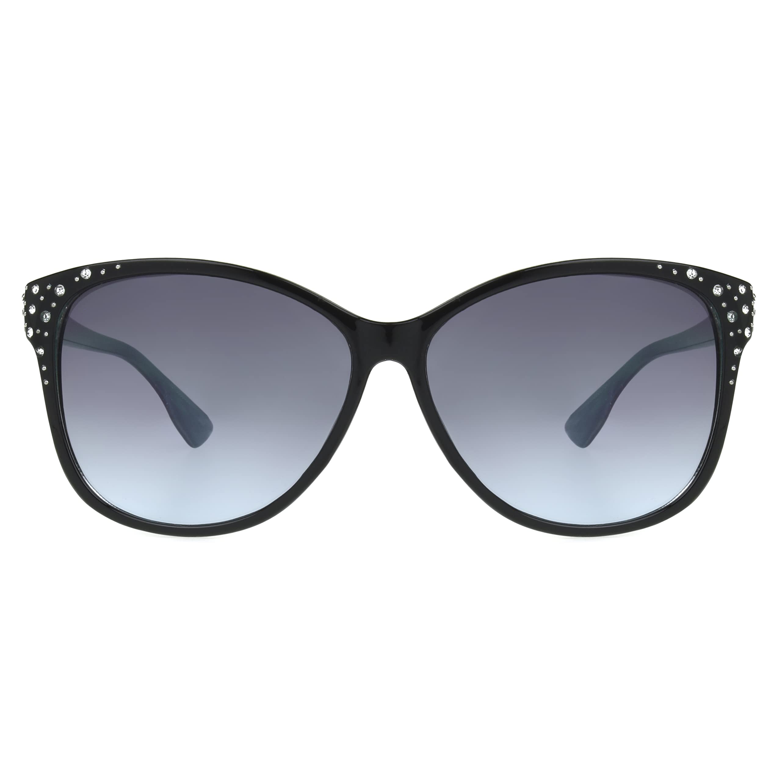 Panama Jack Women's Blue & Silver Flash Cat Eye Cateye Sunglasses, Shiny Black Crystal, 60