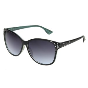 Panama Jack Women's Blue & Silver Flash Cat Eye Cateye Sunglasses, Shiny Black Crystal, 60