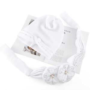 Woeoe Women African Head Wraps White Rhinestones Head Scarf Floral Pearls Beanie Cap Headwear