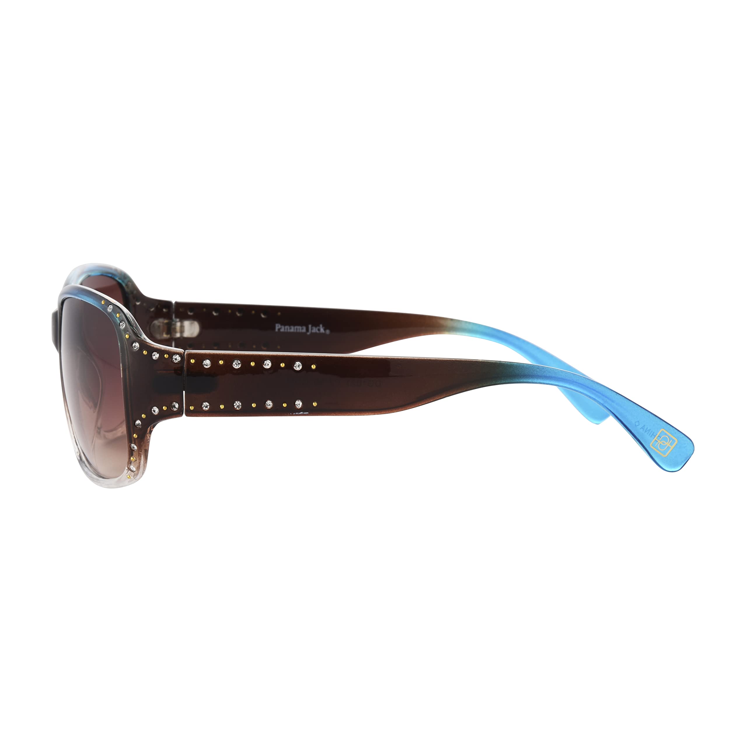 Panama Jack Women's Studded Square Sunglasses, Turquoise/Blue Crystal, 59