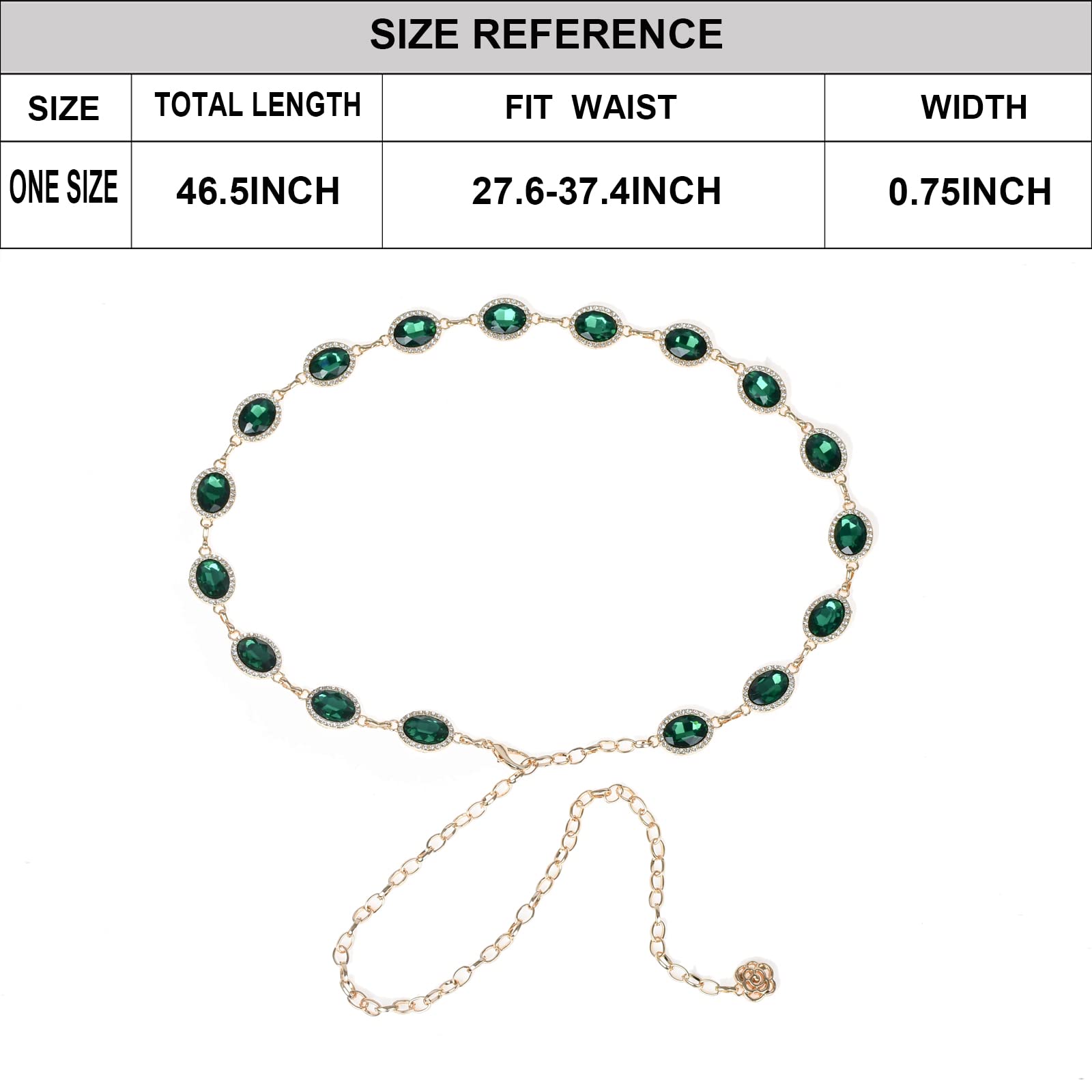 ILuvatar green glass diamond chain belt metal diamond belt women's dress metal belt women's western style belt women's belt oval decoration