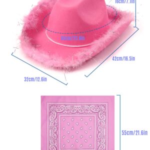 YBHOMINE Cowboy Hat with Bandana - Feather Boa Cowgirl Hat for Women & Men,bachelorette party Halloween Dress-Up (Pink)