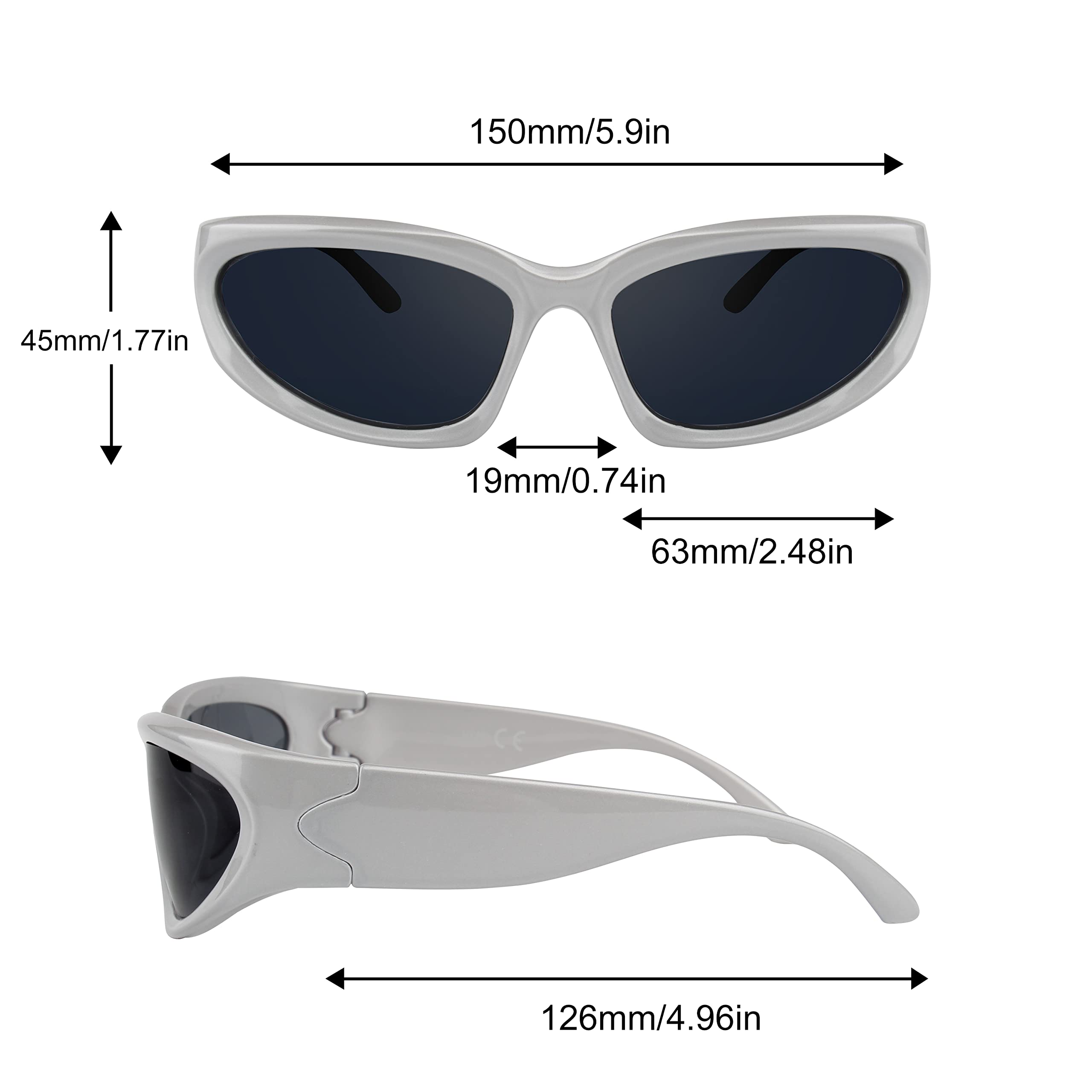 KENBO Y2K Sunglasses Wrap Around Futuristic Sunglasses Trendy for Men Women Shield Mask Visor Glasses