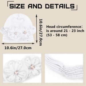 Woeoe Women African Head Wraps White Rhinestones Head Scarf Floral Pearls Beanie Cap Headwear