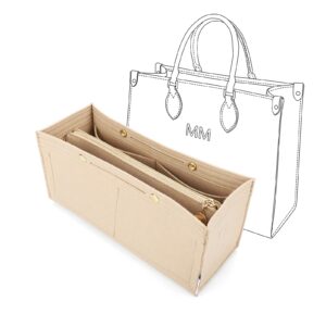 LEXSION Felt Purse Organizer Insert,Handbag Organizer with Detachalbe Zipper Pocket for ONTHEGO GM,3 Size 8034 Beige Large