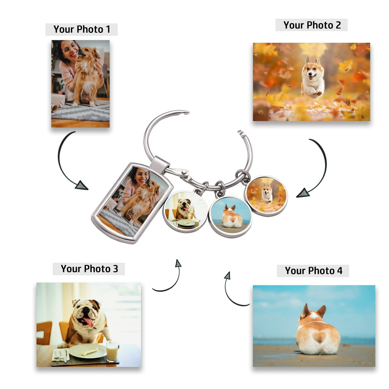 Colorful Photos Personalized Custom Keychain, Llaveros Personalizados Picture Key Chains Memorial Gifts for Family Lover