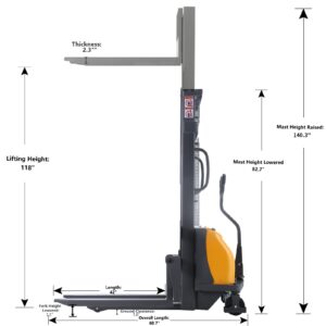 APOLLOLIFT Semi-Electric Pallet Stacker with 3300Lbs Cap 118" Lifting Height Fixed Legs for Open Bottom Pallet