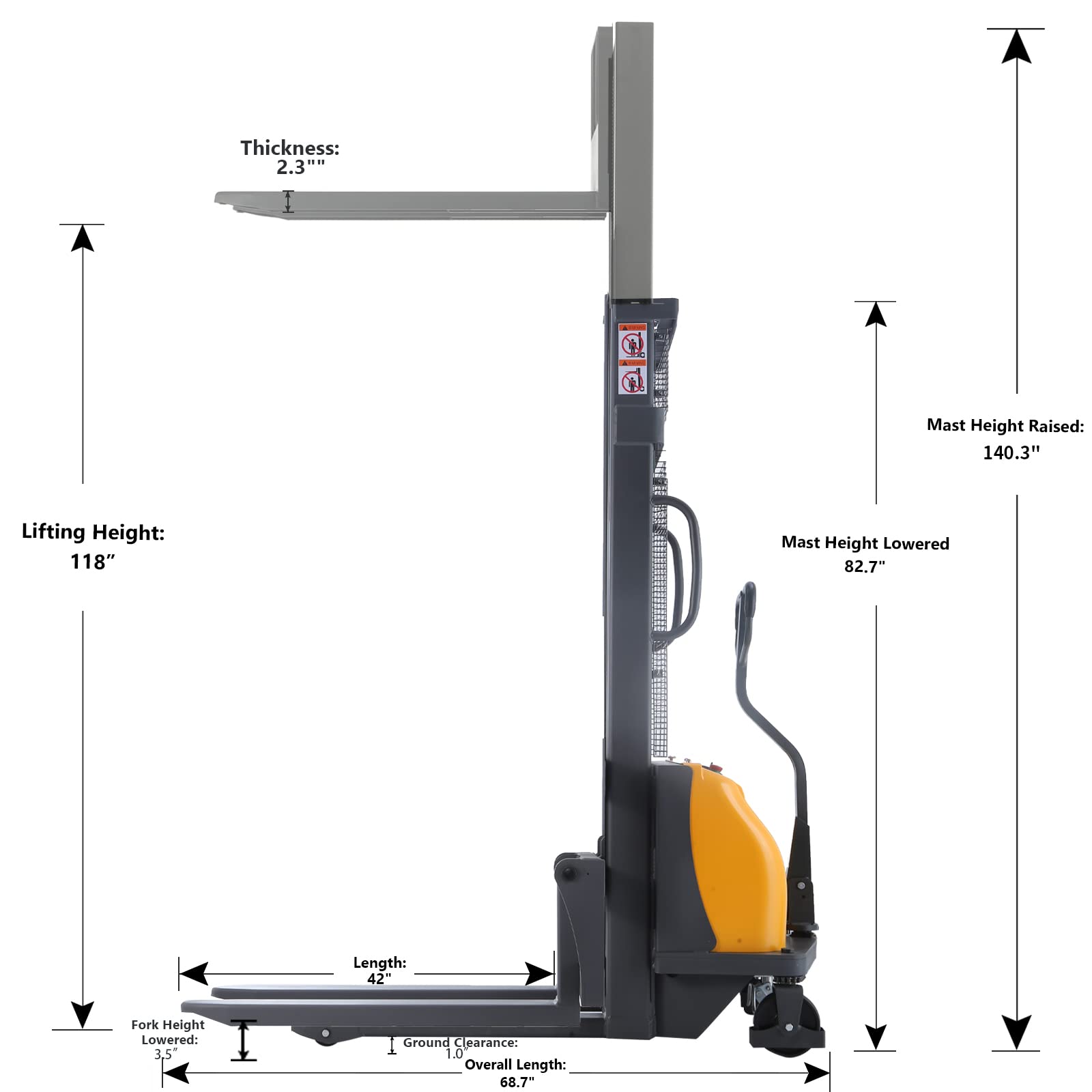 APOLLOLIFT Semi-Electric Pallet Stacker with 3300Lbs Cap 118" Lifting Height Fixed Legs for Open Bottom Pallet